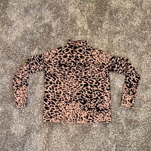 Tahari Tan Black Animal Print Long Sleeve Sweater Top Womens Size XS